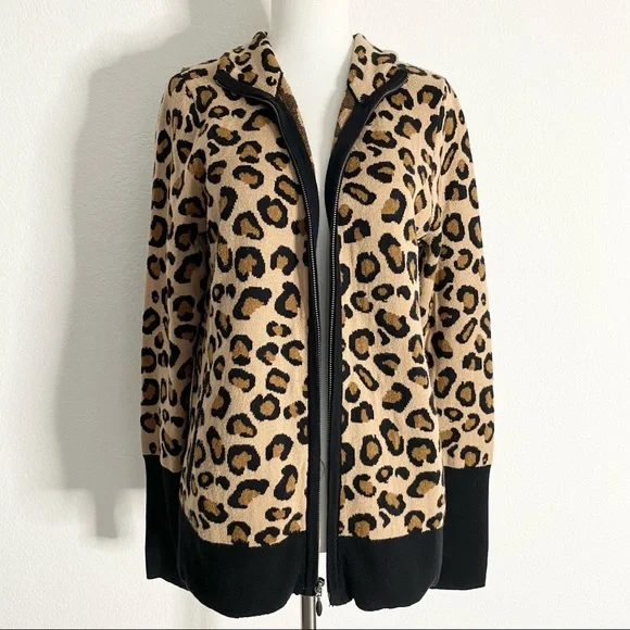 RACHEL ZOE Zip Up Knit Leopard Sweater - Picture 2 of 7